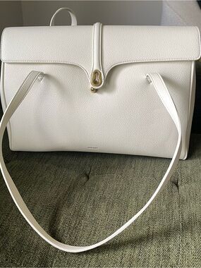 White Leather Top-Handle Shoulder Bag - Elegant Everyday Tote
